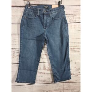 NYDJ Curves 360 Slim Straight Capri Womens 4P Petite Blue Denim stretch Mid Rise